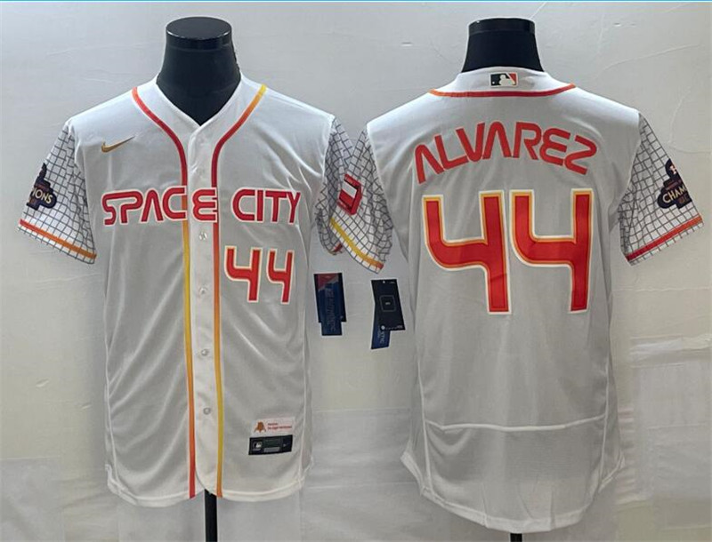 Astros 44 Yordan Alvarez White Nike 2022 City Connect World Serise Champions Patch Flexbase Jerseys