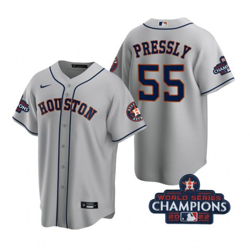 Astros 55 Ryan Pressly Gray 2022 World Series Champions Cool Base Jersey