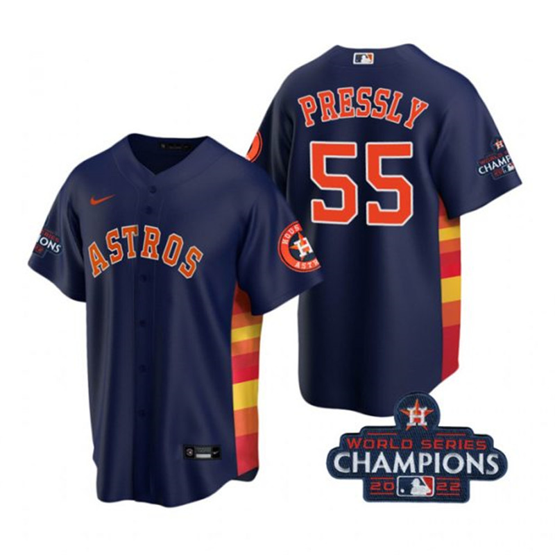 Astros 55 Ryan Pressly Navy 2022 World Series Champions Cool Base Jersey