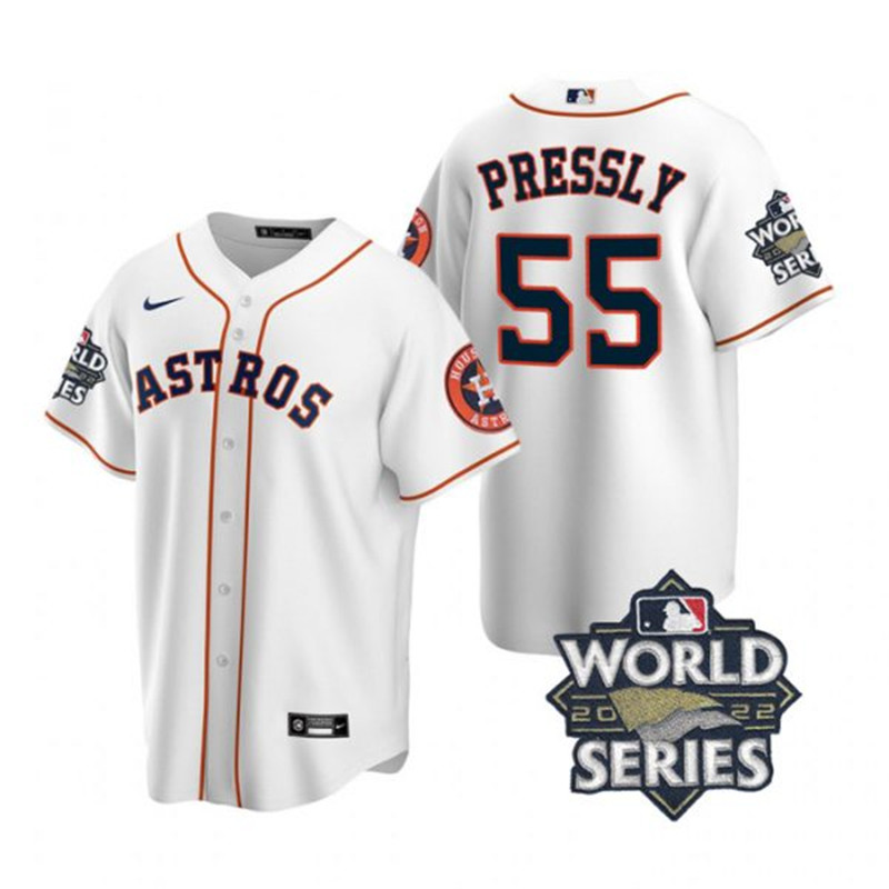 Astros 55 Ryan Pressly White Nike 2022 World Series Cool Base Jersey