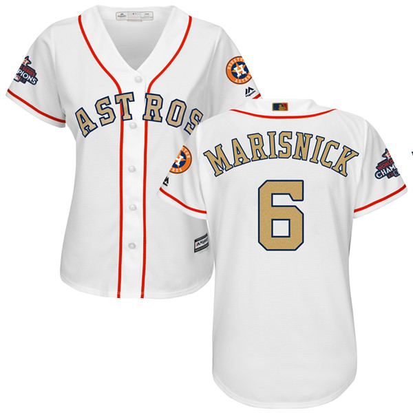 Astros 6 Jake Marisnick White Women 2018 Gold Program Cool Base Jersey