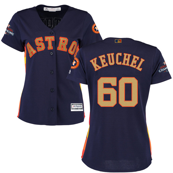 Astros 60 Dallas Keuchel Navy Women 2018 Gold Program Cool Base Jersey