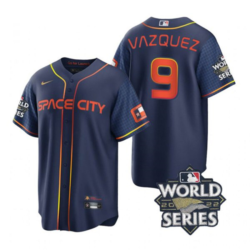 Astros 9 Christian Vazquez Navy Nike 2022 World Series City Connect Cool Base Jersey