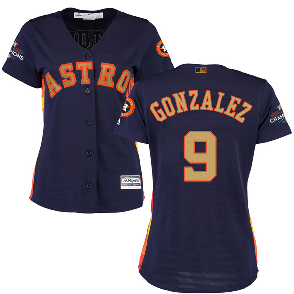 Astros 9 Marwin Gonzalez Navy Women 2018 Gold Program Cool Base Jersey