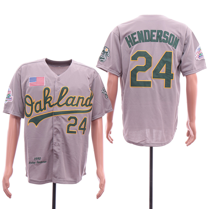 Athletics 24 Rickey Henderson Gray 1989  World Series Jersey