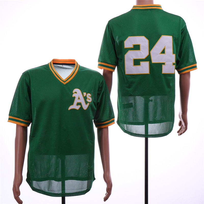 Athletics 24 Rickey Henderson Green Mesh Throwback Jersey