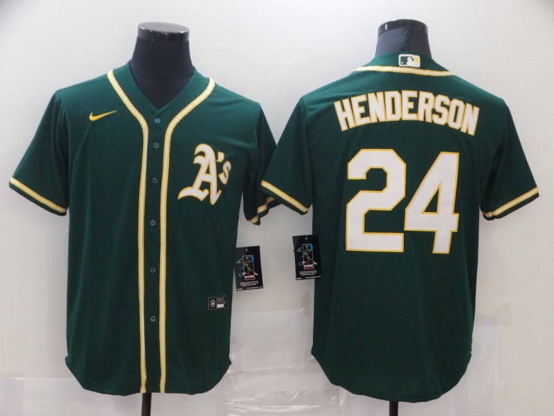 Athletics 24 Rickey Henderson Green Nike Cool Base Jersey