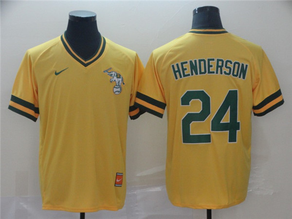 Athletics 24 Rickey Henderson Yellow Throwback Jersey