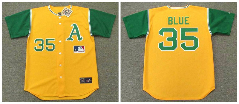 Athletics 35 Vida Blue Yellow 1969's Throwback Cool Base Jersey