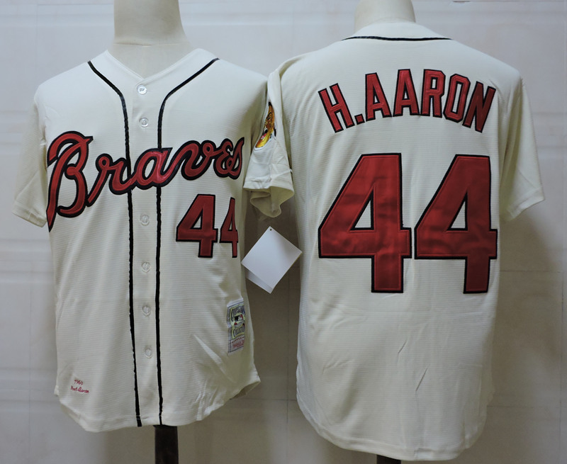 Atlanta Braves 44 Hank Aaron Cream Flexbase Authentic Collection MLB Jersey