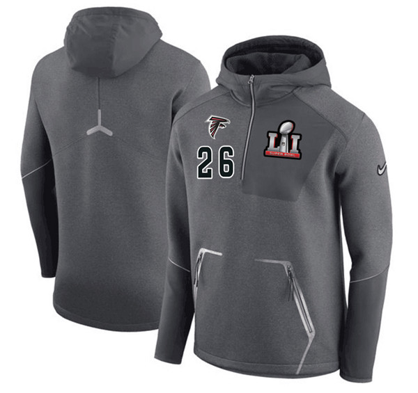 Atlanta Falcons 26 Tevin Coleman  Super Bowl LI Bound Team Half Zip Performance Pullover Hoodie Gray