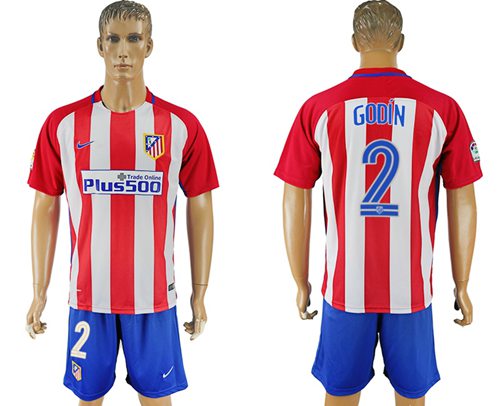 Atletico Madrid 2 Godin Home Soccer Club Jersey