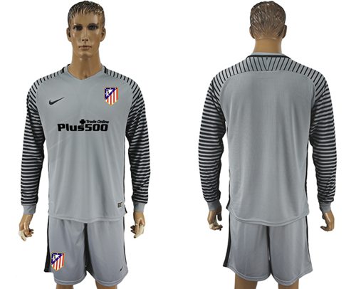 Atletico Madrid Blank Grey Goalkeeper Long Sleeves Soccer Club Jersey