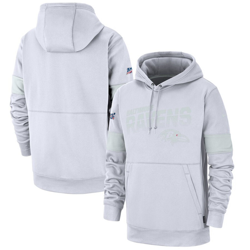 Baltimore Ravens Nike NFL 100 2019 Sideline Platinum Therma Pullover Hoodie White