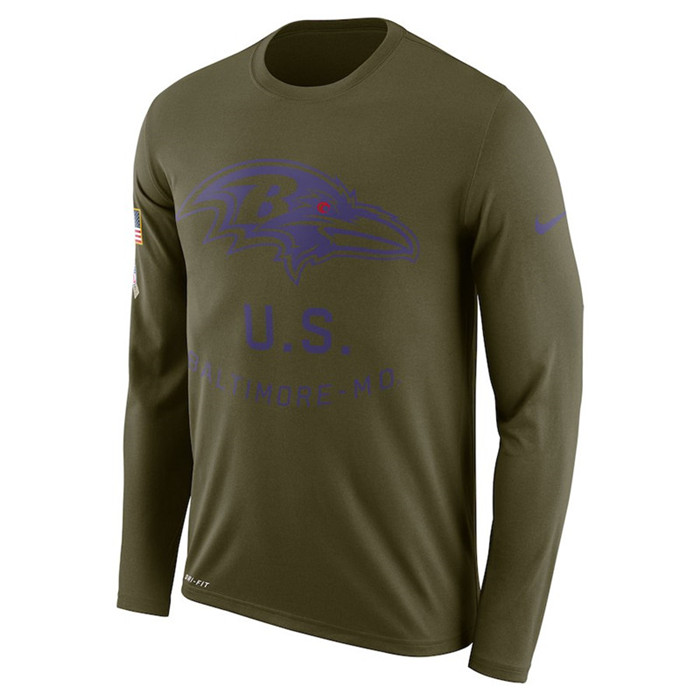 Baltimore Ravens  Salute to Service Sideline Legend Performance Long Sleeve T Shirt Olive