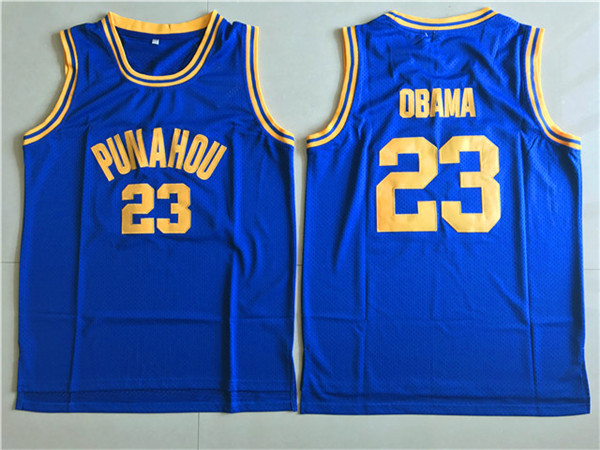 Barack Obama 23 Punahou High School Basketball Blue Jersey