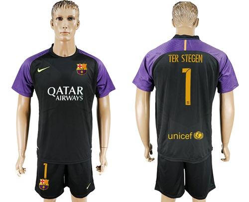 Barcelona 1 Ter Stegen Black Goalkeeper Soccer Club Jersey