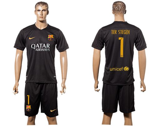 Barcelona 1 Ter Stegen Black Soccer Club Jersey