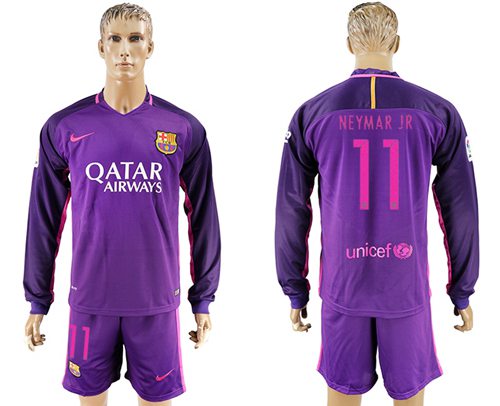 Barcelona 11 Neymar Jr Away Long Sleeves Soccer Club Jersey