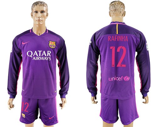 Barcelona 12 Rafinha Away Long Sleeves Soccer Club Jersey