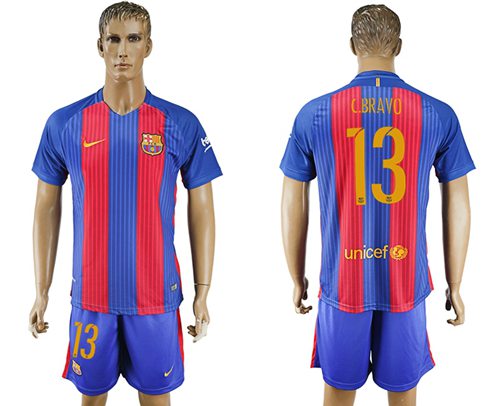 Barcelona 13 C Bravo Home With Blue Shorts Soccer Club Jersey