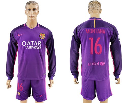 Barcelona 16 Montana Away Long Sleeves Soccer Club Jersey