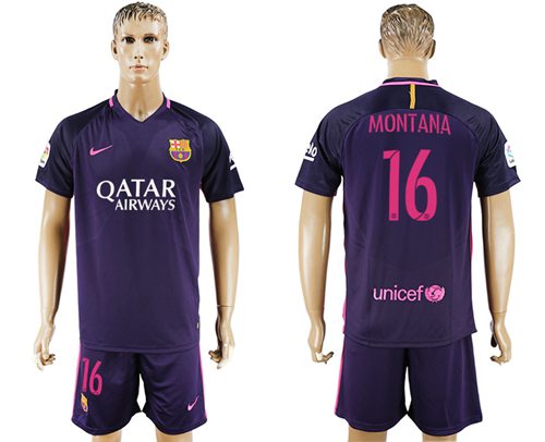 Barcelona 16 Montana Away Soccer Club Jersey