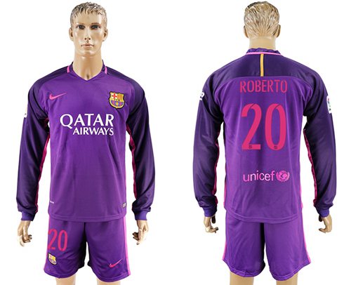 Barcelona 20 Roberto Away Long Sleeves Soccer Club Jersey