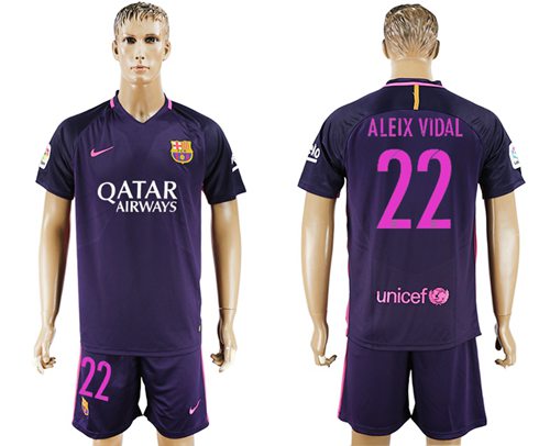 Barcelona 22 Aleix Vidal Away Soccer Club Jersey