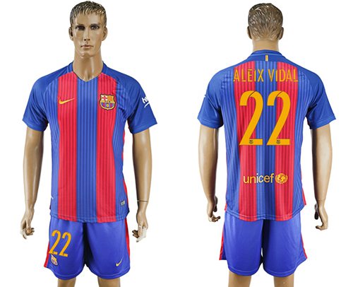 Barcelona 22 Aleix Vidal Home With Blue Shorts Soccer Club Jersey