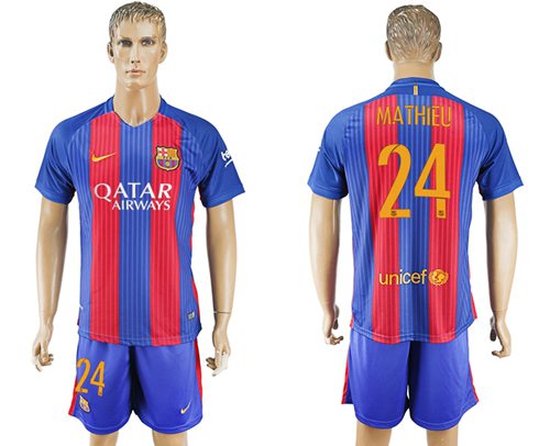 Barcelona 24 Mathieu Home Soccer Club Jersey