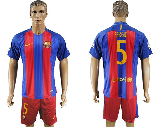 Barcelona 5 Sergio Home Soccer Club Jersey