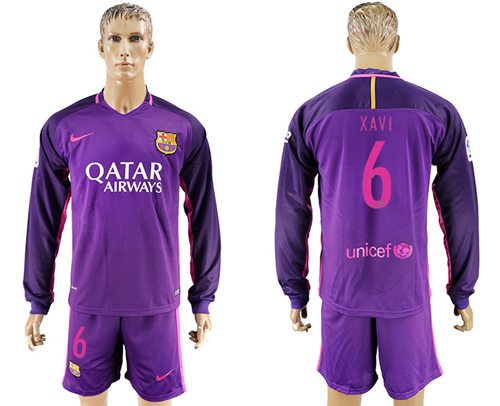 Barcelona 6 Xavi Away Long Sleeves Soccer Club Jersey