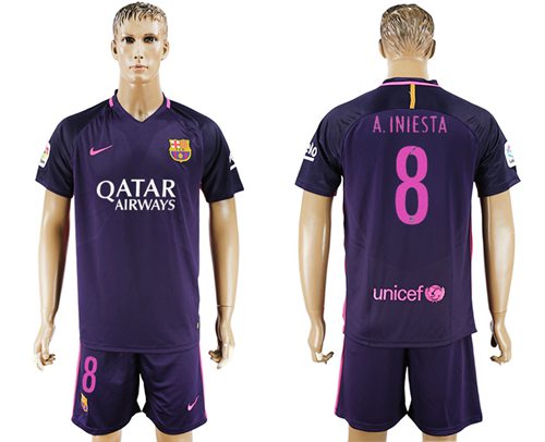 Barcelona 8 A Iniesta Away Soccer Club Jersey