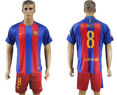 Barcelona 8 A Iniesta Home Soccer Club Jersey