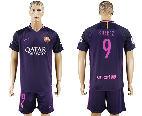 Barcelona 9 Suarez Away Soccer Club Jersey