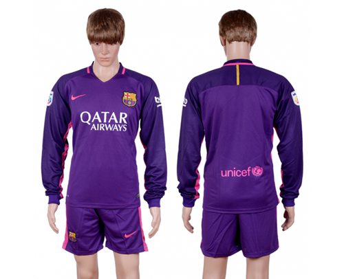 Barcelona Blank Away Long Sleeves Soccer Club Jersey