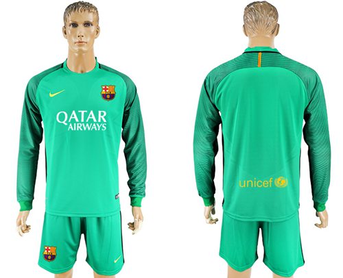 Barcelona Blank Green Goalkeeper Long Sleeves Soccer Club Jersey