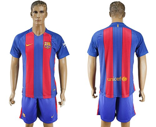 Barcelona Blank Home With Blue Shorts Soccer Club Jersey