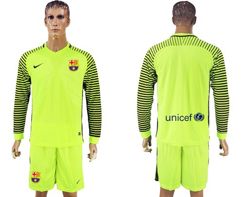 Barcelona Blank Shiny Green Goalkeeper Long Sleeves Soccer Club Jersey