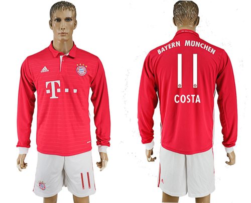 Bayern Munchen 11 Costa Home Long Sleeves Soccer Club Jersey
