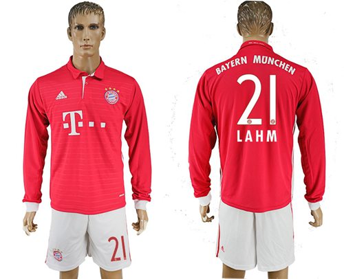 Bayern Munchen 21 Lahm Home Long Sleeves Soccer Club Jersey