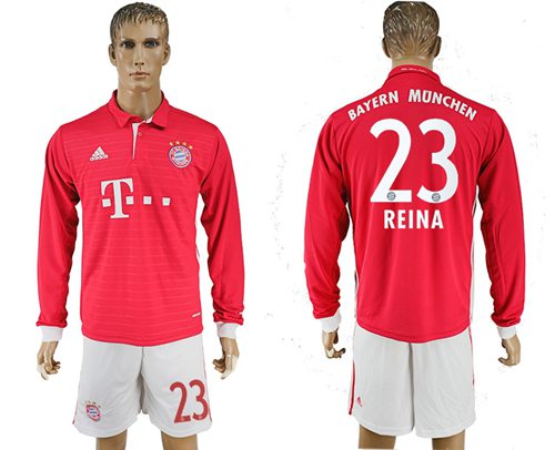 Bayern Munchen 23 Reina Home Long Sleeves Soccer Club Jersey
