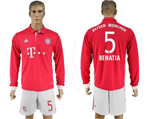Bayern Munchen 5 Benatia Home Long Sleeves Soccer Club Jersey