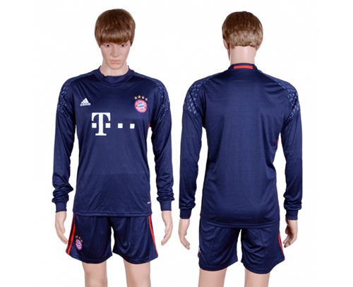 Bayern Munchen Blank Dark Blue Goalkeeper Long Sleeves Soccer Club Jersey