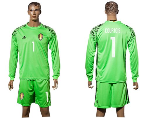 Belgium 1 Courtois Green Goalkeeper Long Sleeves Soccer Country Jersey