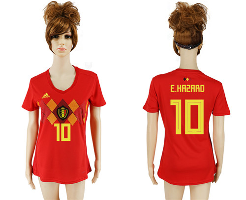 Belgium 10 E.HAZARD Home Women 2018 FIFA World Cup Soccer Jersey