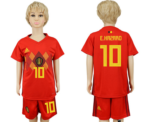 Belgium 10 E.HAZARD Home Youth 2018 FIFA World Cup Soccer Jersey