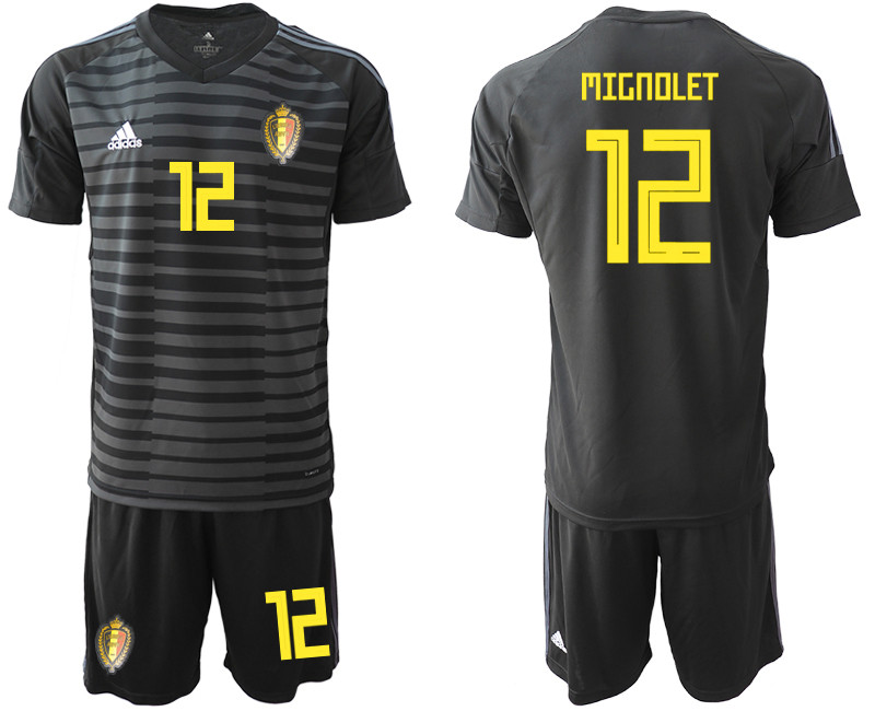 Belgium 12 MIGNOLET Black 2018 FIFA World Cup Goalkeeper Soccer Jersey