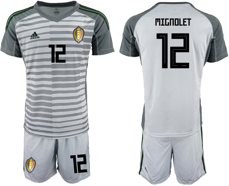 Belgium 12 MIGNOLET Gray 2018 FIFA World Cup Goalkeeper Soccer Jersey